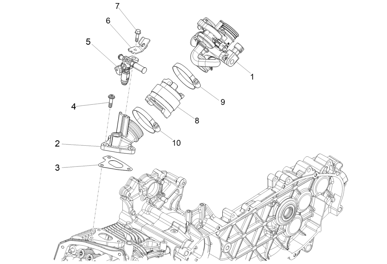 Exploded view Throttle body - Injector - Induction joint