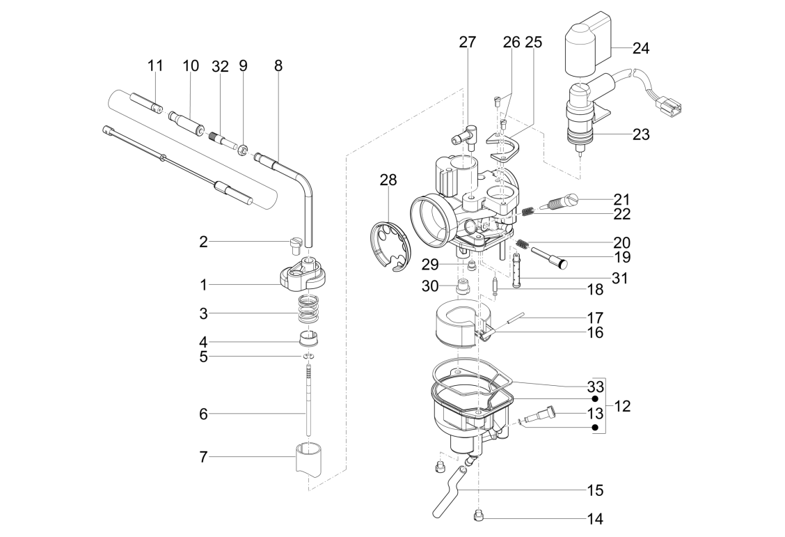Exploded view Carburetor parts - Automatic cold starter