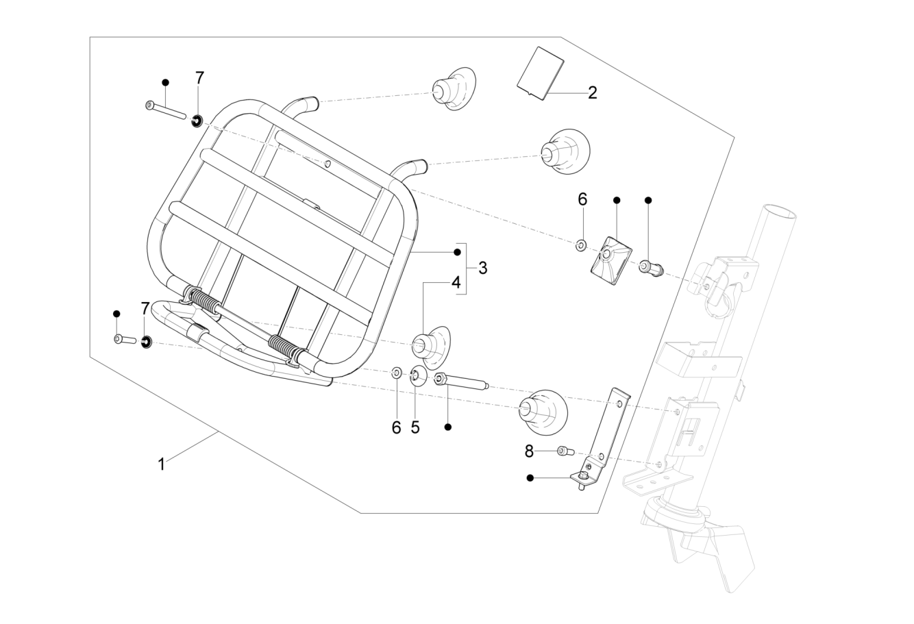 Exploded view Front Luggage Rack (Touring version)