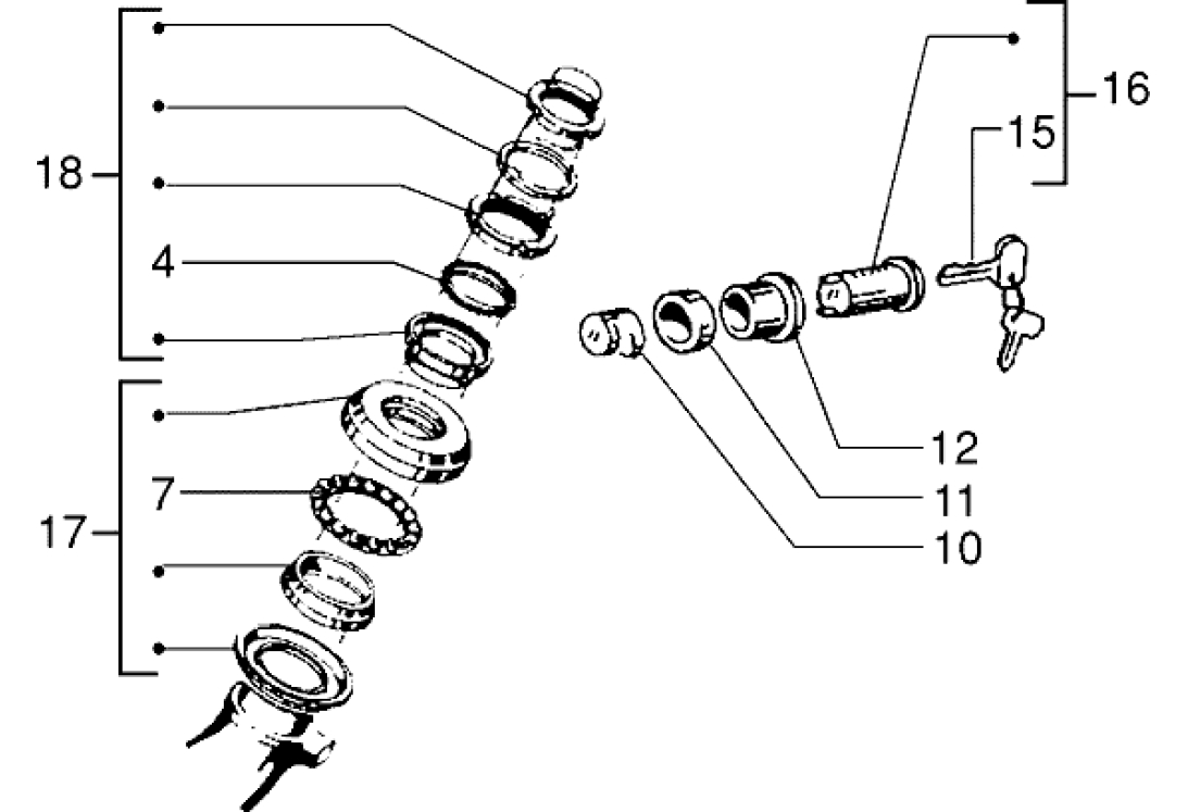 Exploded view Steering bearing ball tracks-security lock