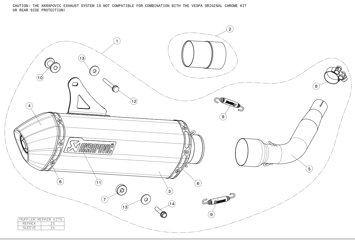 Exploded view Uitlaat Akrapovic (S-VE3SO8-HRSS)
