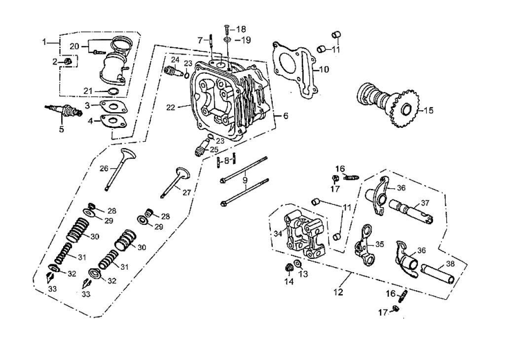 Exploded view Cilinderkop - carburateur