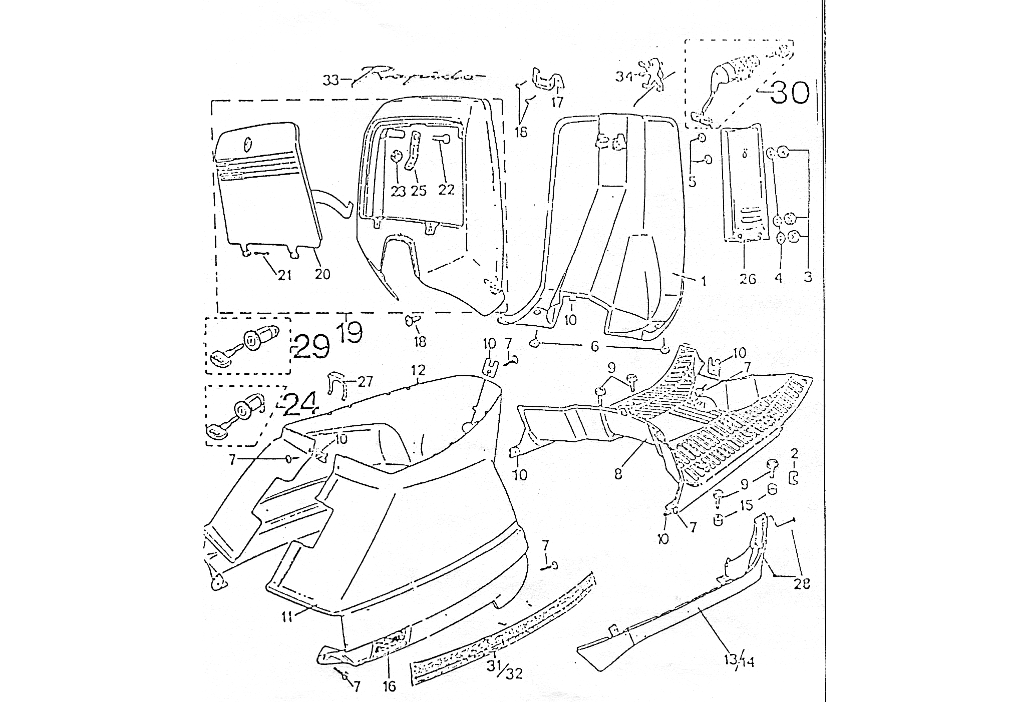 Exploded view Inner Cover - Foot board  - Rear fairing
