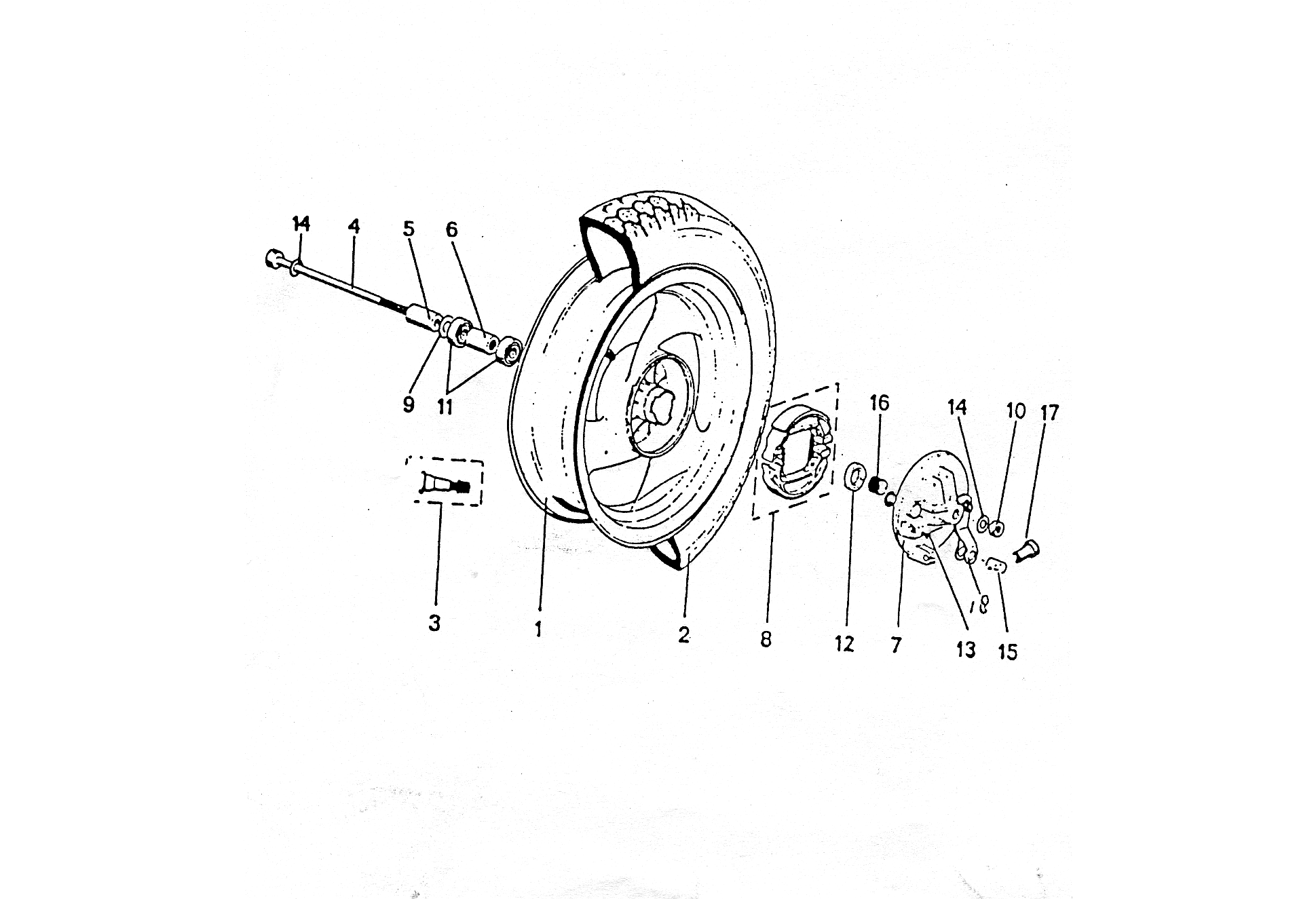 Exploded view Roue avant - Jante - Frein tambour