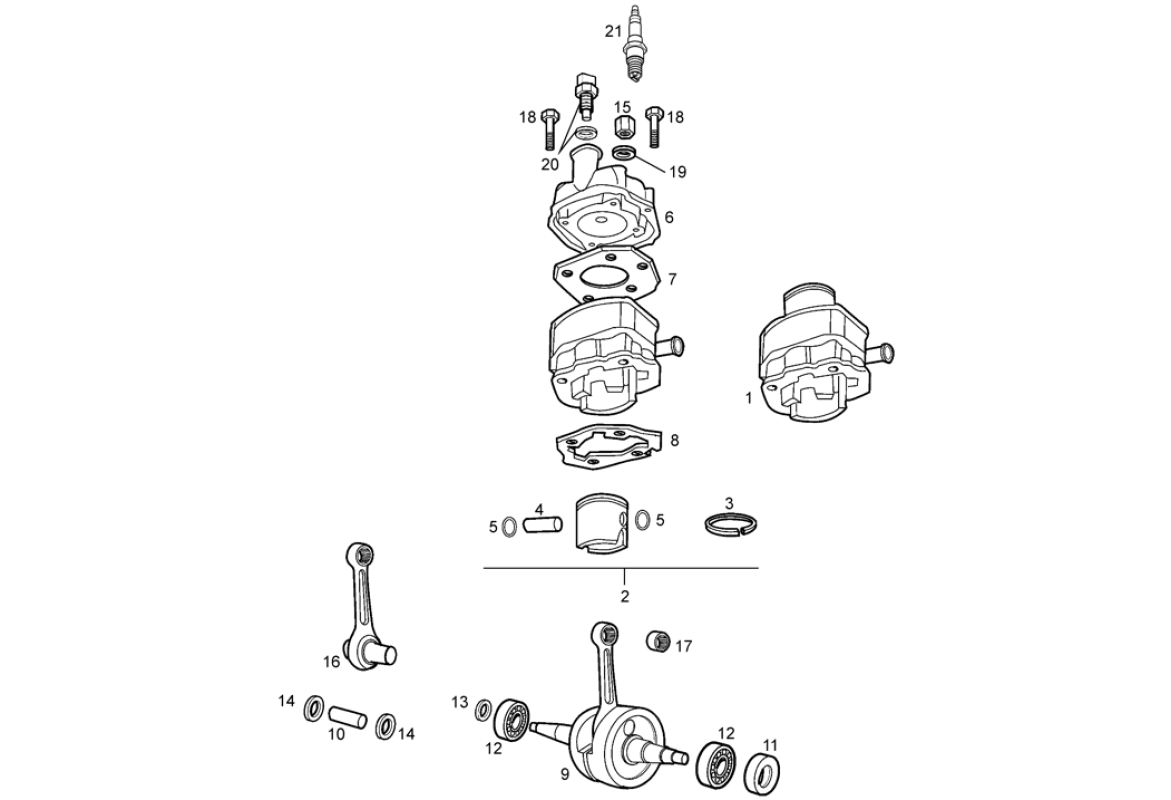 Exploded view Vilebrequin - Piston - Cylindre