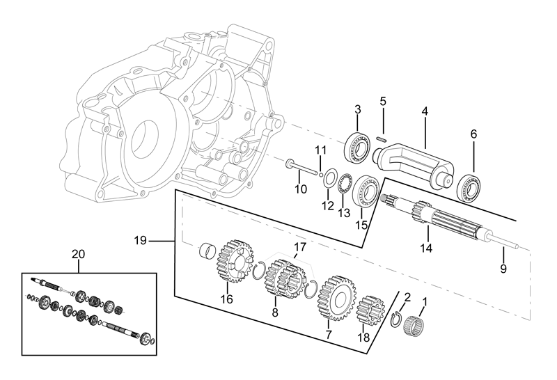 Exploded view Primary gear shaft