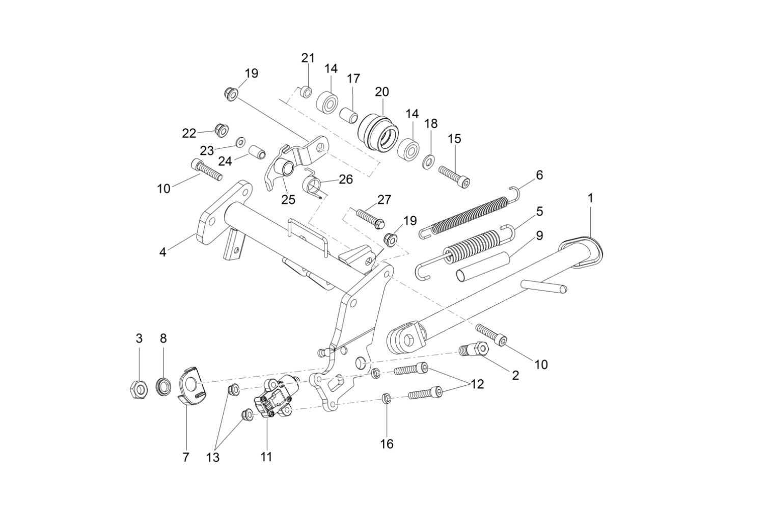 Exploded view Middenstandaard