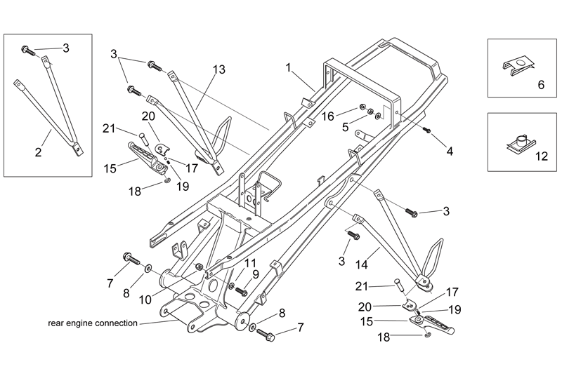 Exploded view Foot rest rear