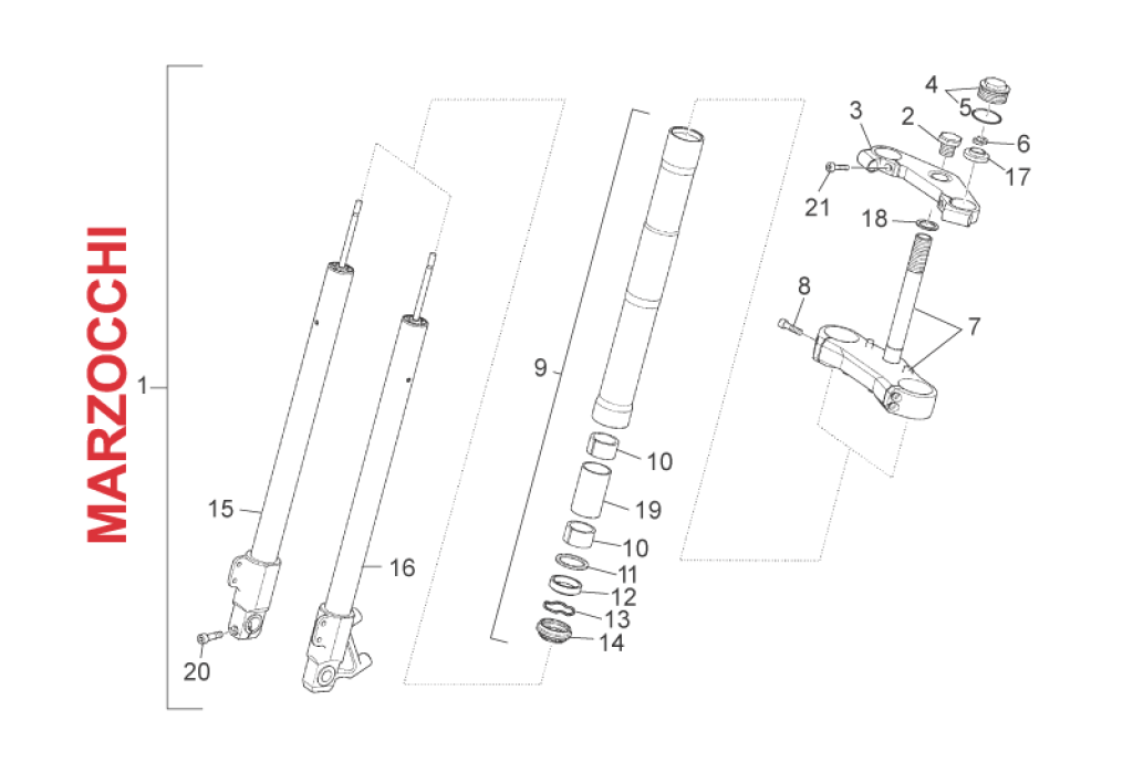 Exploded view Fork (Marzocchi)