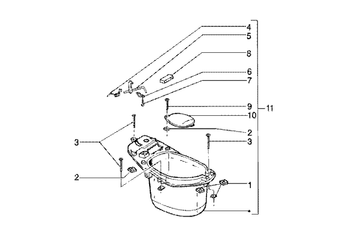 Exploded view Compartimento soporte para casco - Soporte placa matrícula