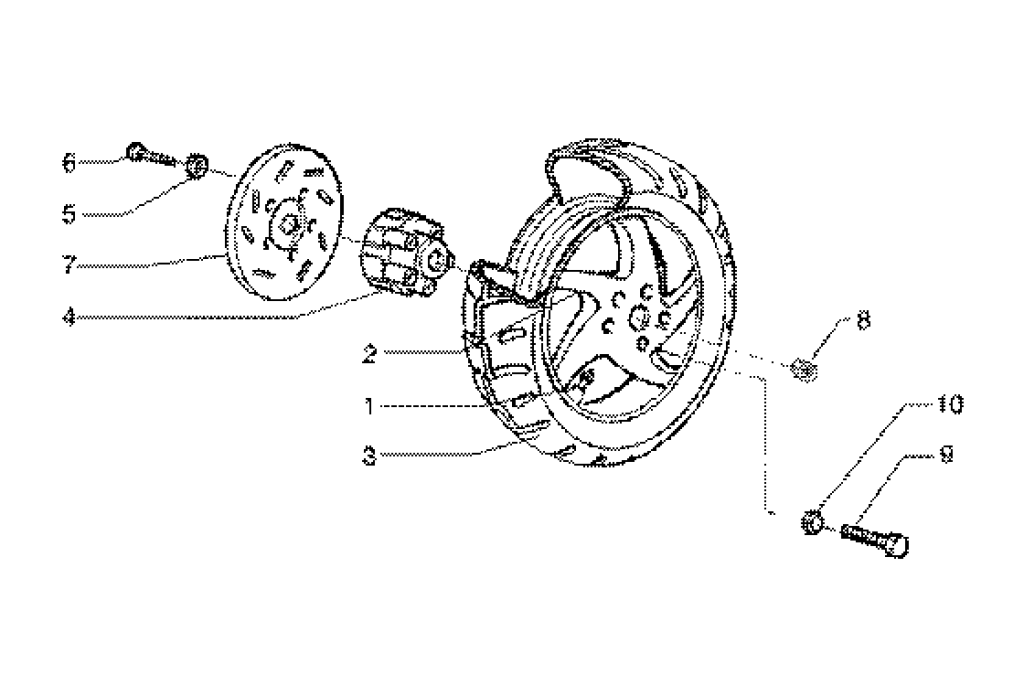 Exploded view Rear wheel - Rim (Model with rear disc brake)