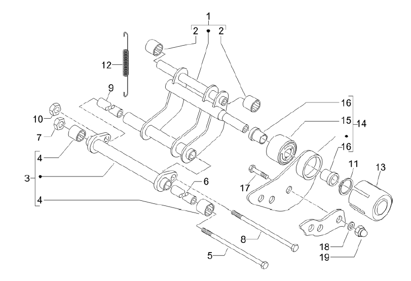 Exploded view Oscillerende arm
