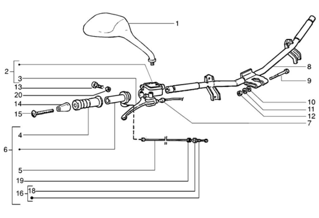Exploded view Brake master cylinder right - Mirror