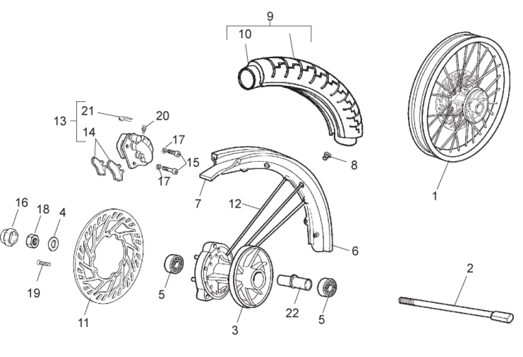 Exploded view Voorwiel