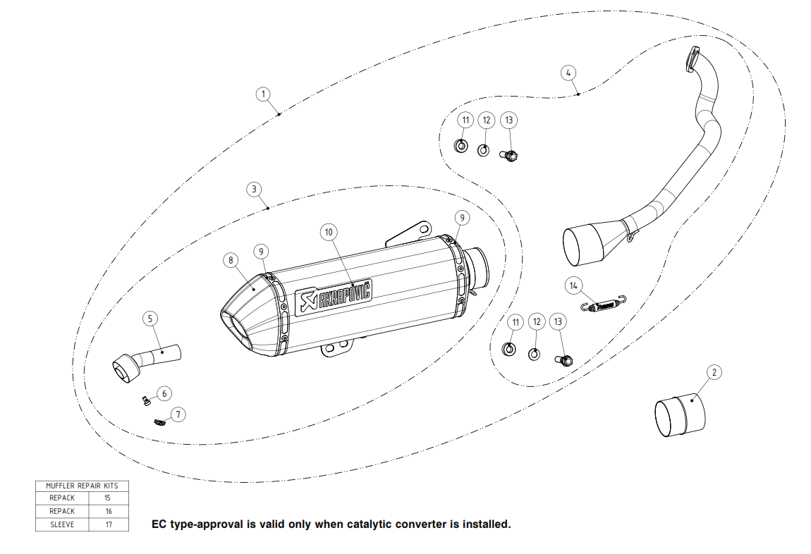 Exploded view Escape Akrapovic (S-H125R4-HRSS)