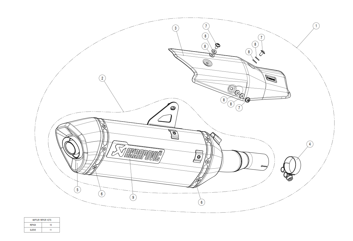 Exploded view Uitlaat AKRAPOVIC (S-H7SO3-HRT)