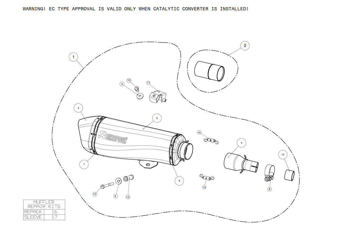 Exploded view Auspuff AKRAPOVIC (S-PI5SO1-HRAASSBL_Parts)