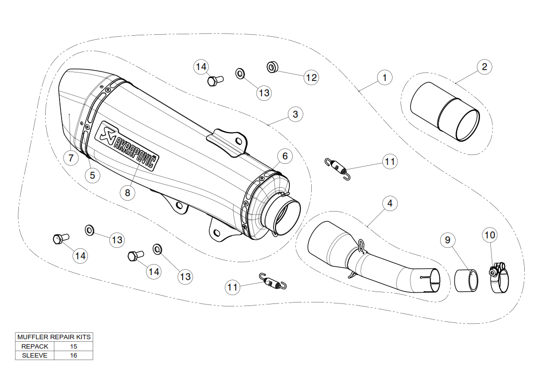Exploded view Auspuff AKRAPOVIC (S-Y4SO16-HRAASS)