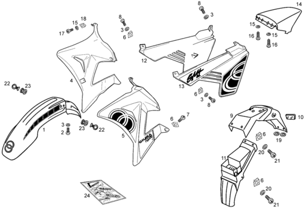 Exploded view Mudguard - Side Cover - Rear fairing