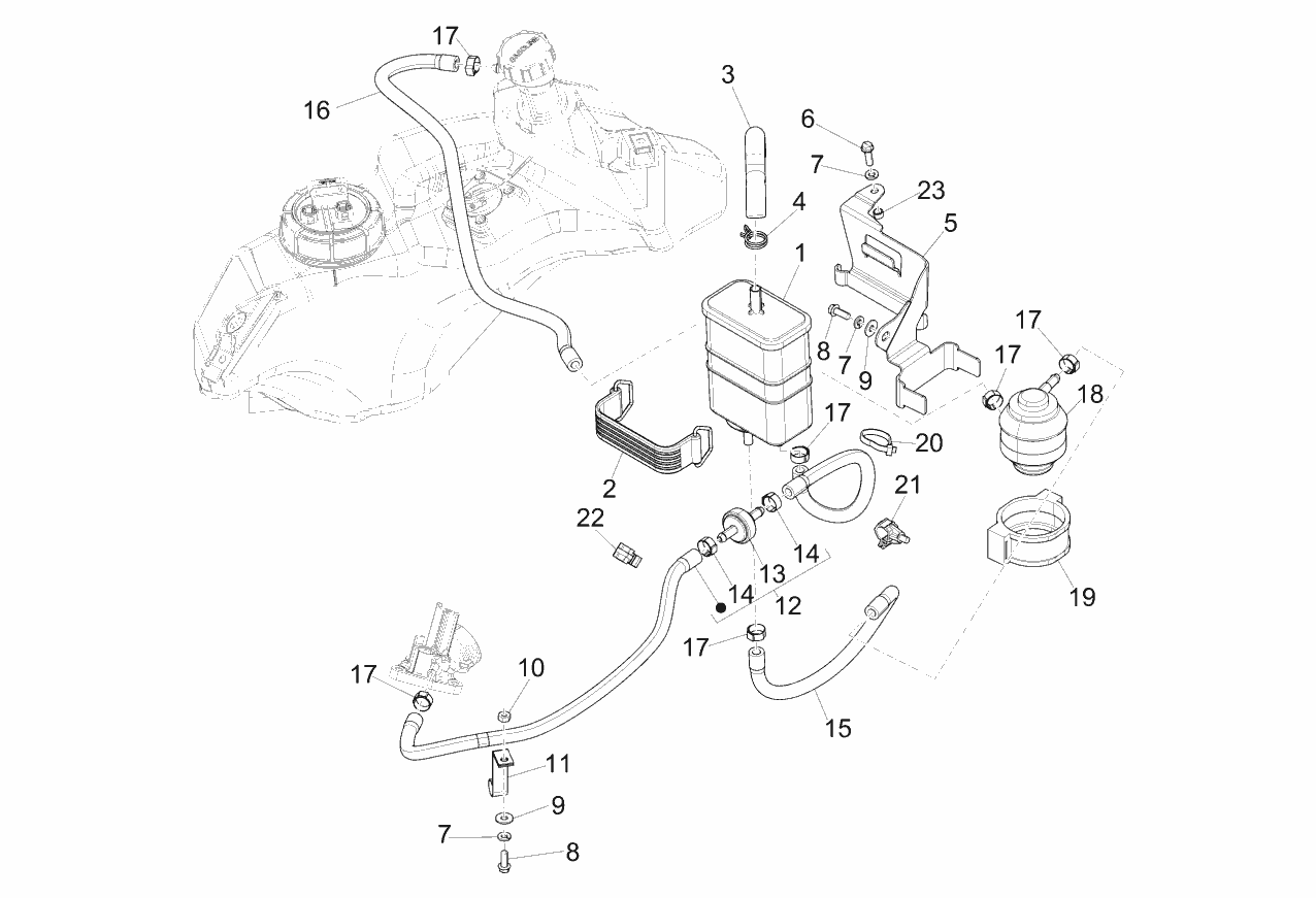 Exploded view Anti-percolatie systeem 