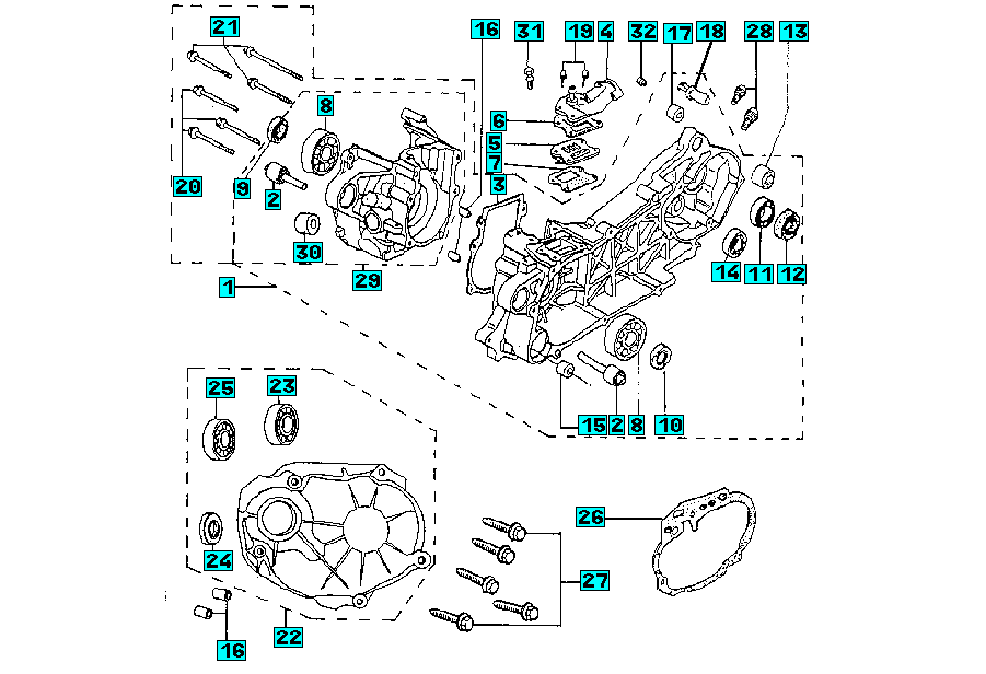 Exploded view Carter moteur (SM10129-0,25KW)