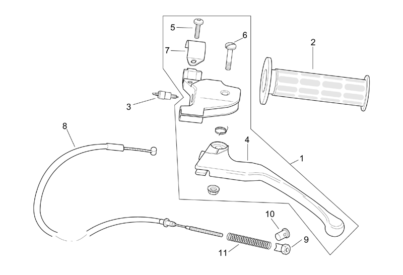 Exploded view Handle - Brake lever - Brake cable