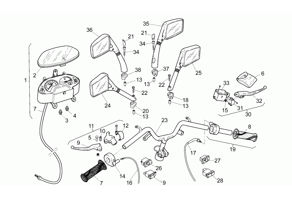 Exploded view Main brake cylinder - switch unit