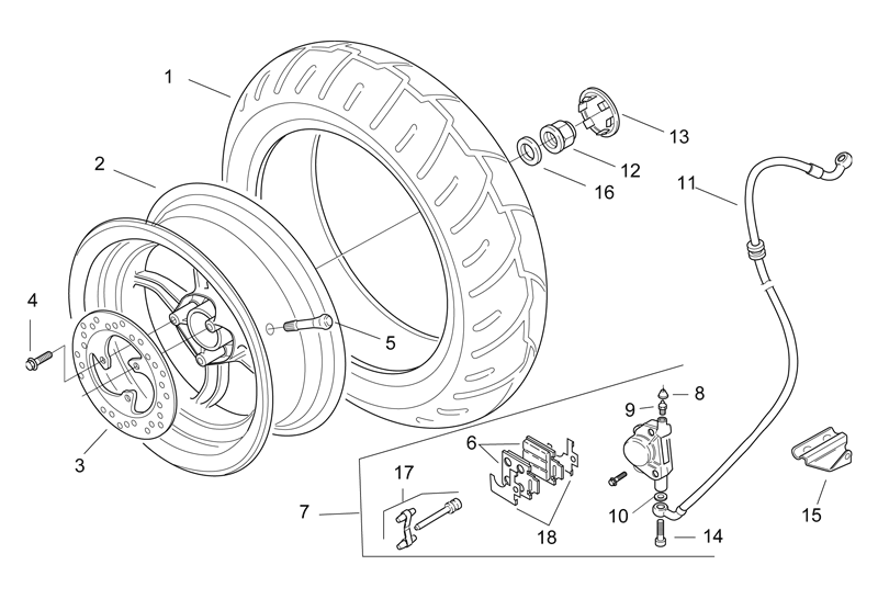 Exploded view Achterwiel - Velg - Remklauw