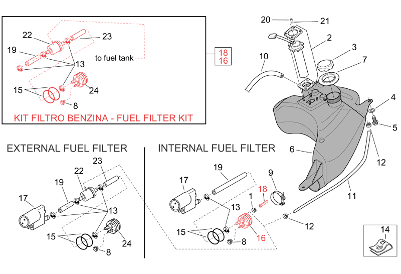 Exploded view Fuel tank - fuel pump