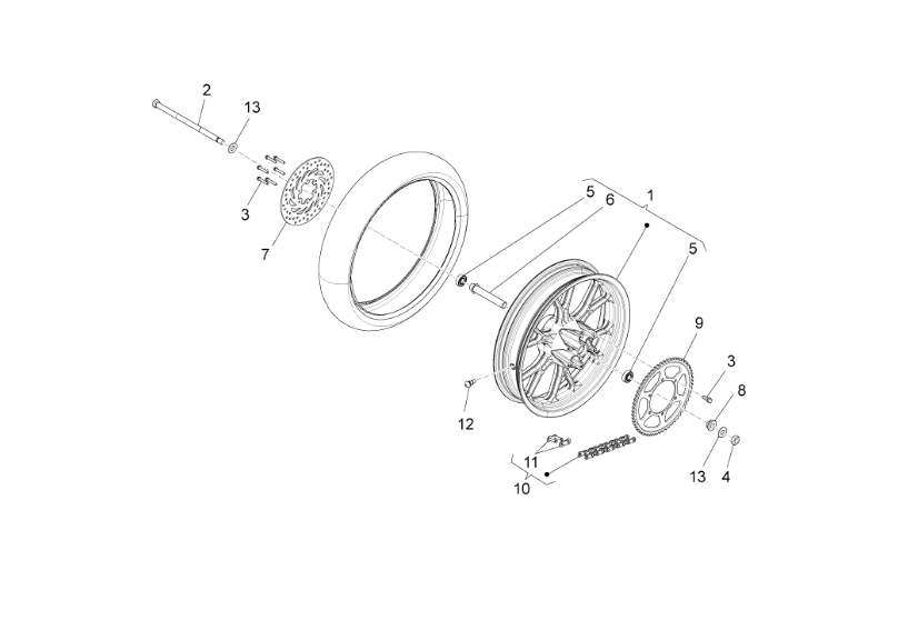 Exploded view Achterwiel - velg - remschijf achter
