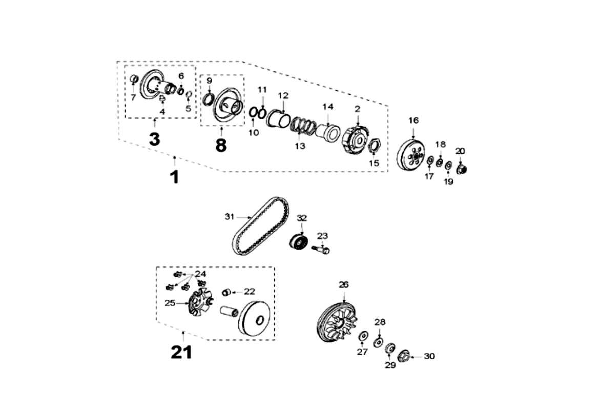 Exploded view Eingangswelle - Ausgangswelle