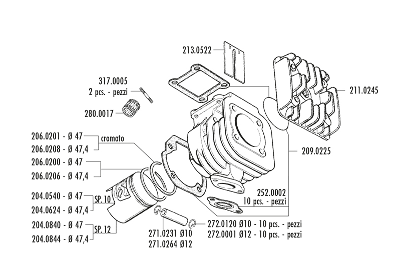 Exploded view Spare parts Polini 166.0074R