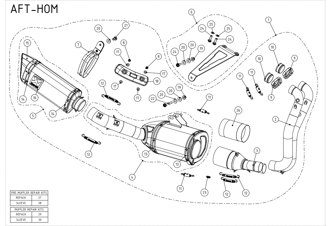 Exploded view Spare Parts Akrapovic P-MBA6R1