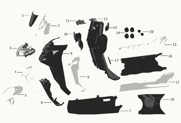 Exploded view Front Parts/footplate