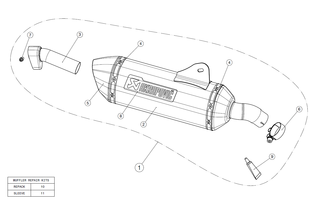 Exploded view Escape Akrapovic Slip-On BMW C650 GT