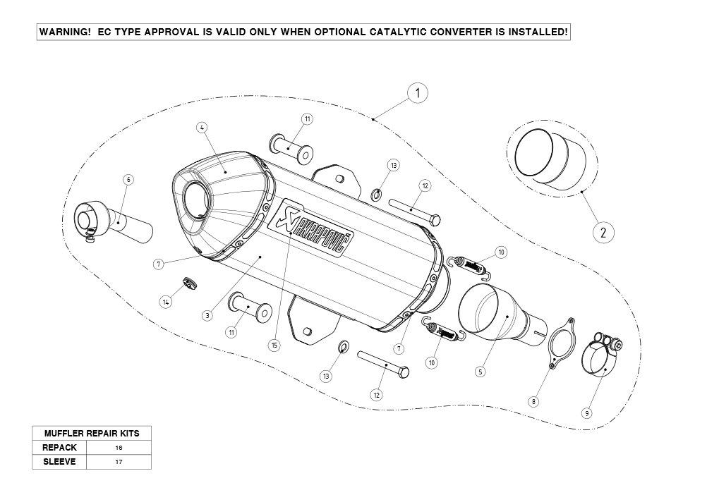 Exploded view Uitlaat Akrapovic Piaggio 125 300