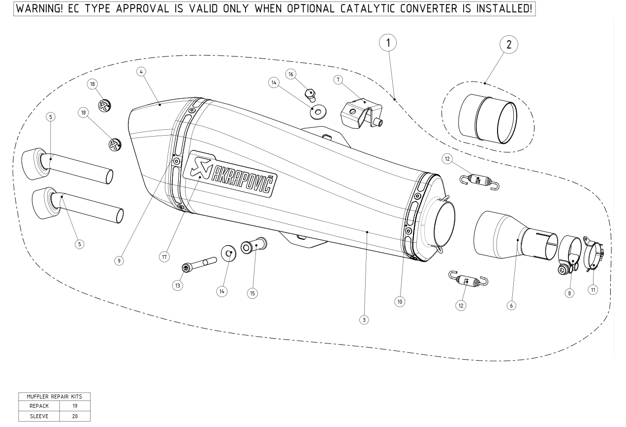 Exploded view Uitlaat Akrapovic Piaggio 400 500