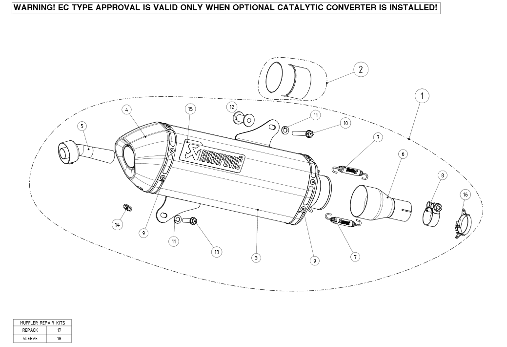 Exploded view Uitlaat Akrapovic Piaggio Beverly 350 Sport