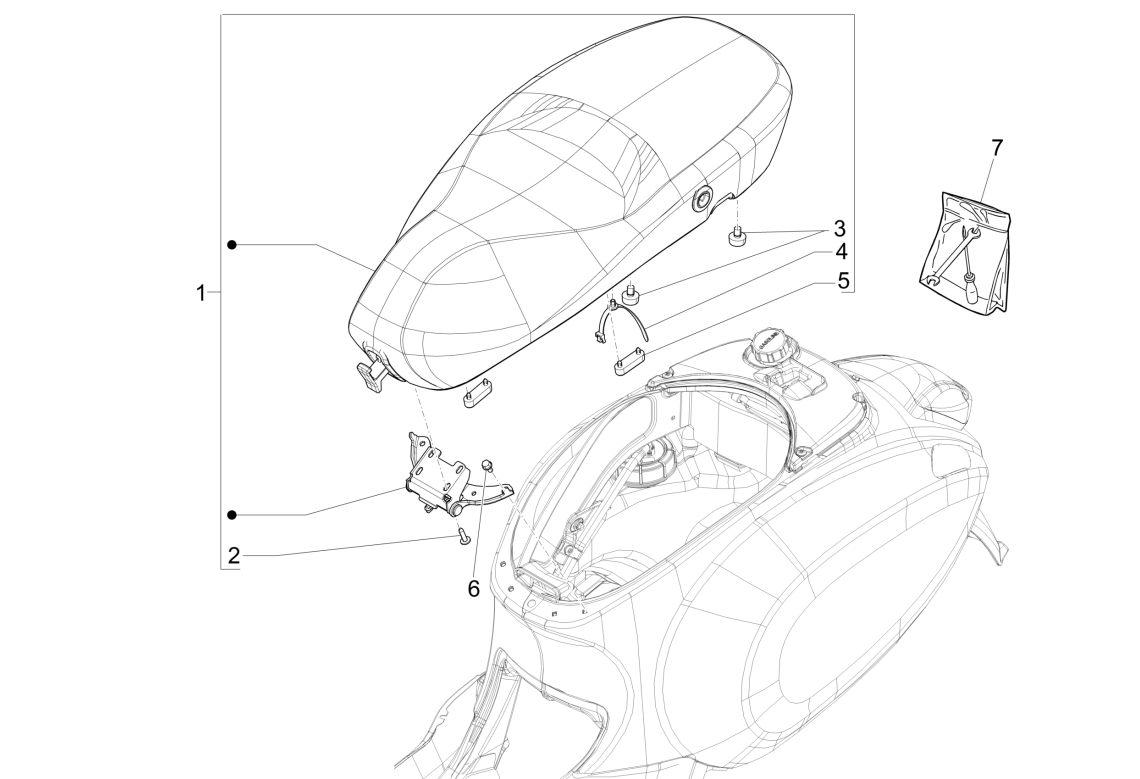 Exploded view Two seat saddle