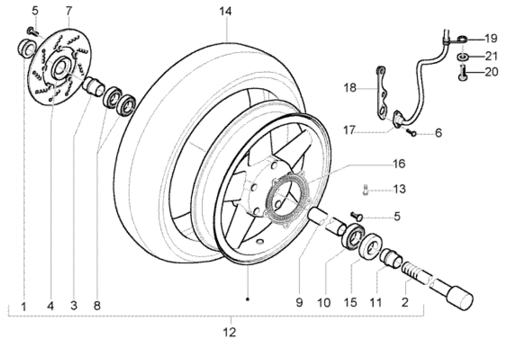 Exploded view Voorwiel - Velg - Remschijf (ABS)