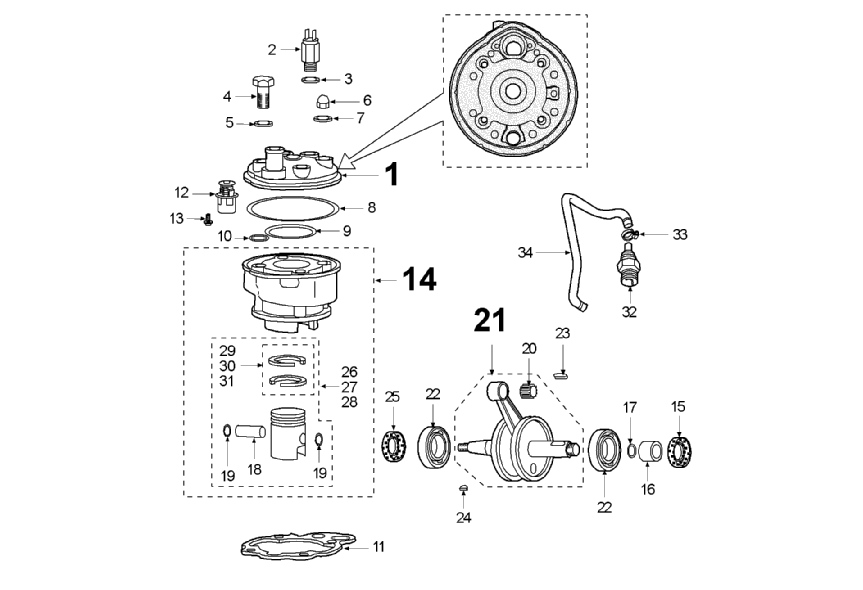 Exploded view Crankshaft - Cylinder - Piston (without  vacuum fitting)
