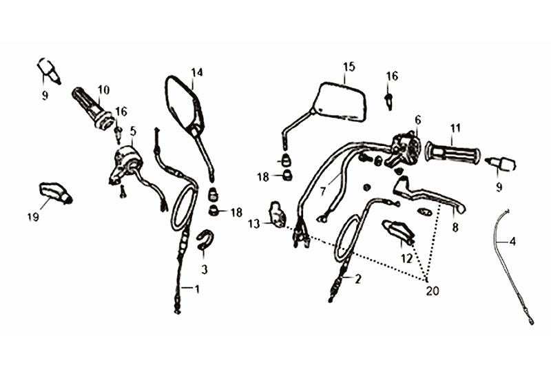 Exploded view Mirror - Switch - Brake cable - Brake lever left