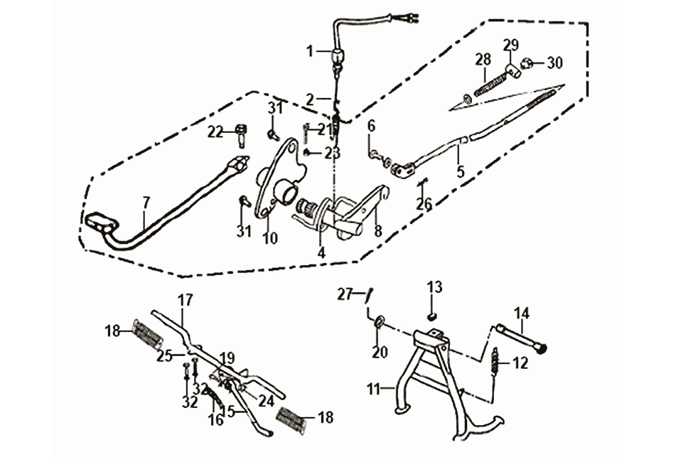 Exploded view Main stand - Brake pedal