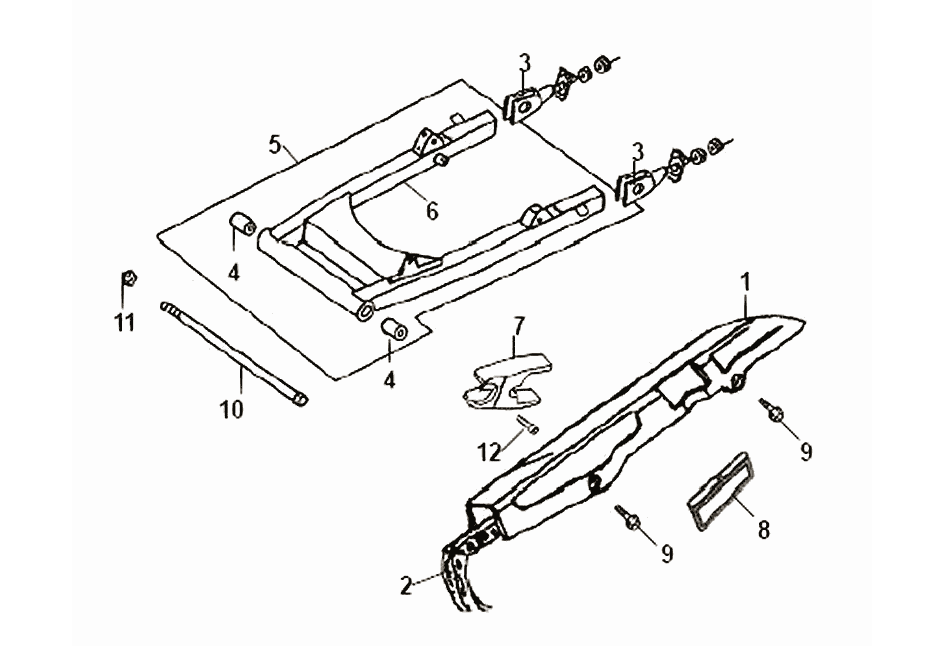 Exploded view Swinging arm - chain