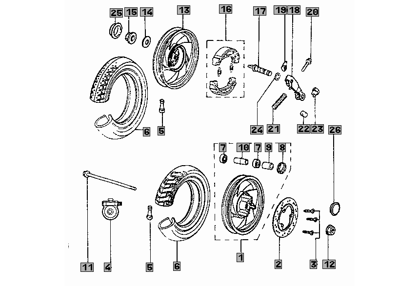 Exploded view Roue arrière - Jante (FACOMSA)