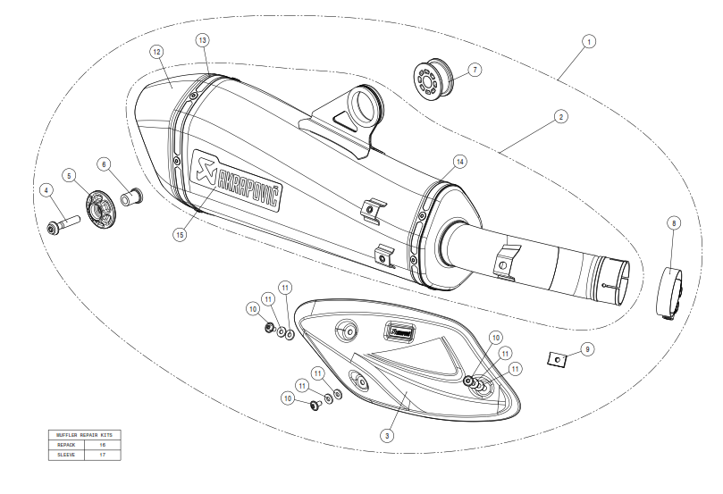 Exploded view Echappement  Akrapovic (S-B6SO7-HZAAT)