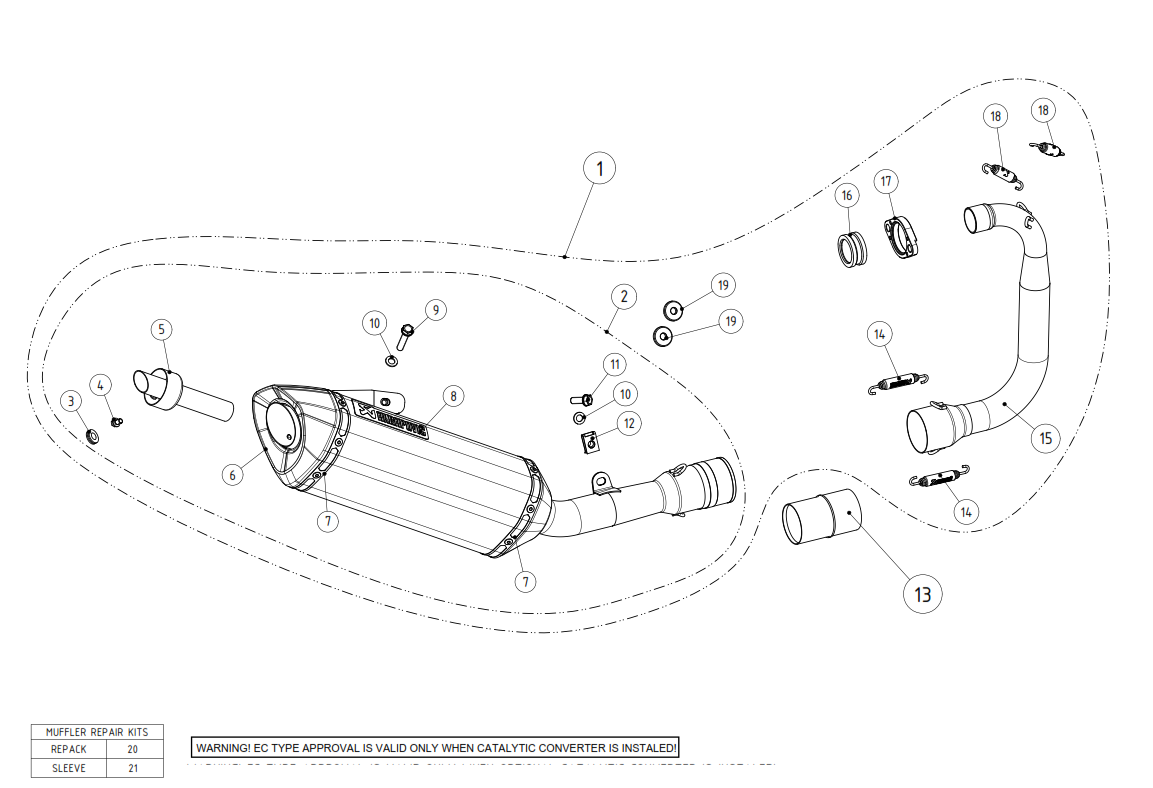 Exploded view Exhaust  Akrapovic (S-Y125R2-HRT)