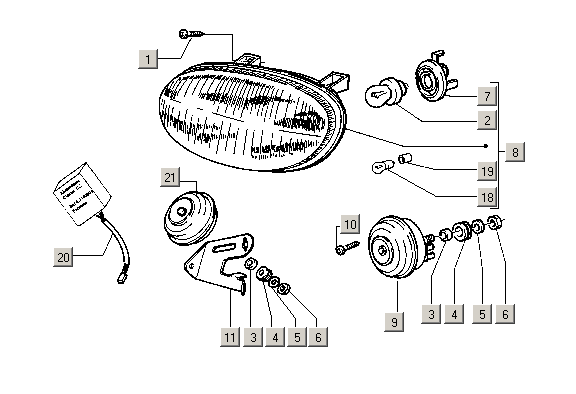 Exploded view Scheinwerfer - Hupe