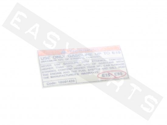 Piaggio Warning E15 Gasoline Sticker