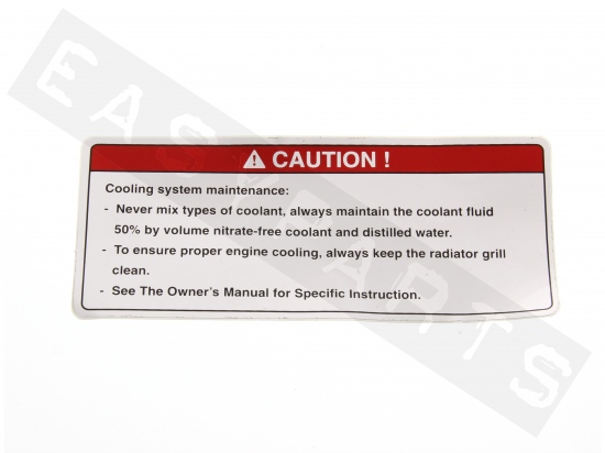 Piaggio Sticker Cooling System Warning                          